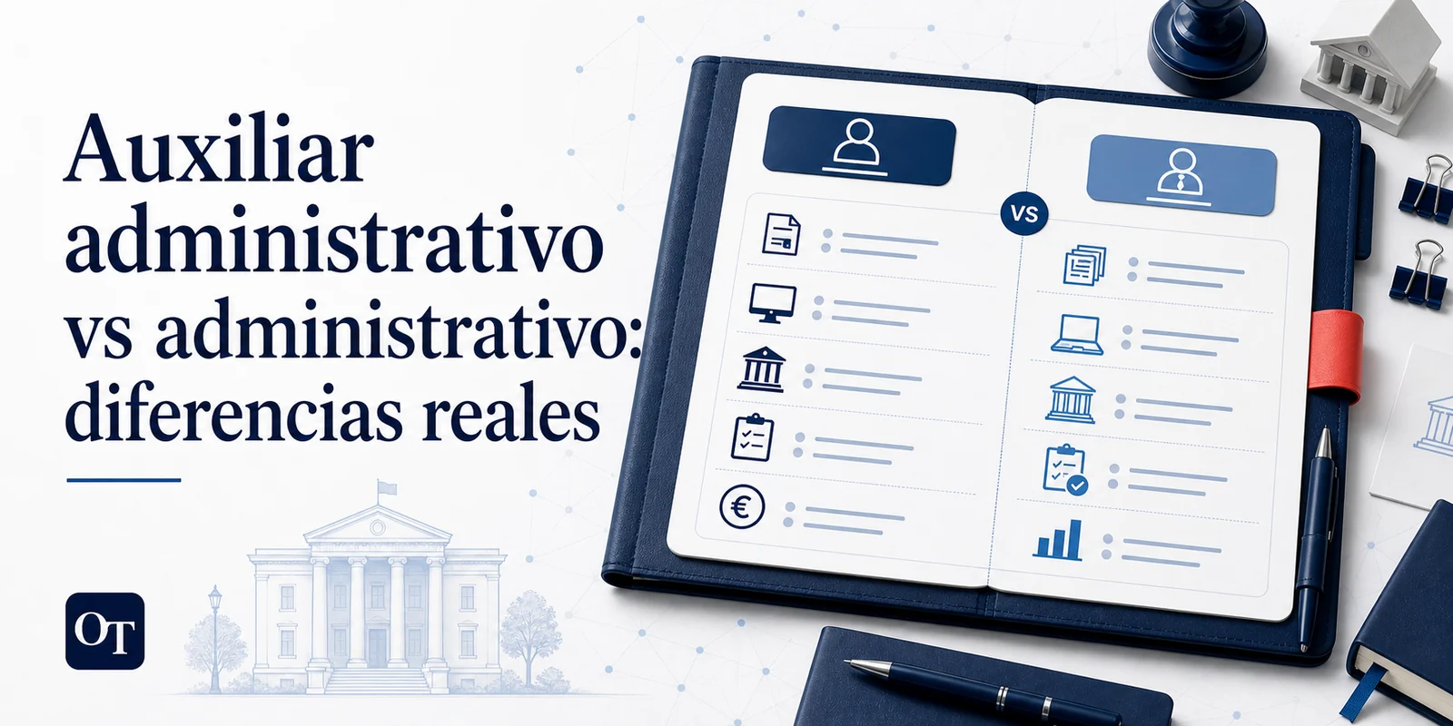 Portada de Opotips sobre auxiliar administrativo vs administrativo