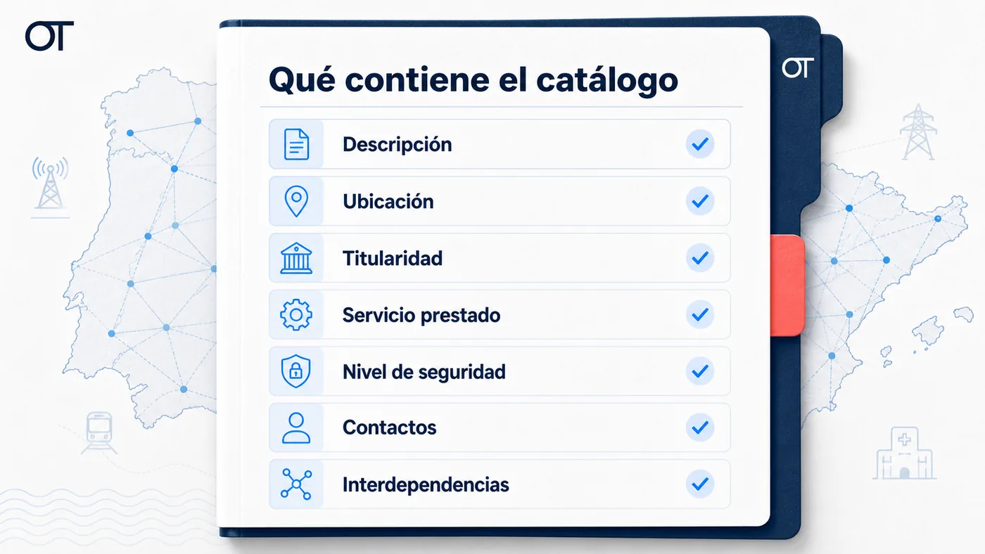 Checklist visual de Opotips con la información que contiene el catálogo de infraestructuras estratégicas