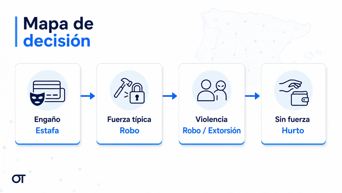 Mapa de decisión de Opotips para distinguir hurto, robo, extorsión y estafa