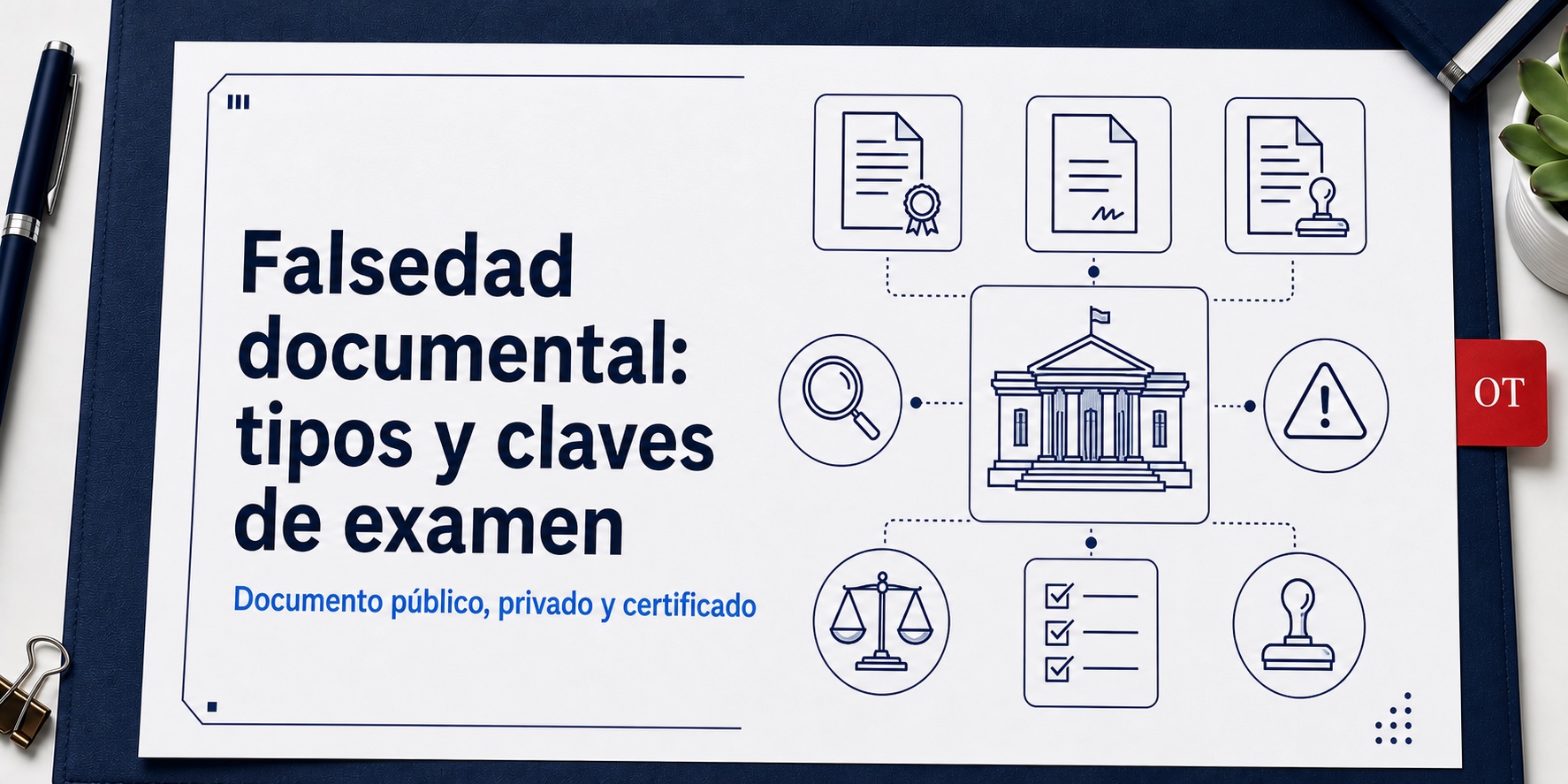 Portada de Opotips sobre Falsedad documental: tipos y claves de examen