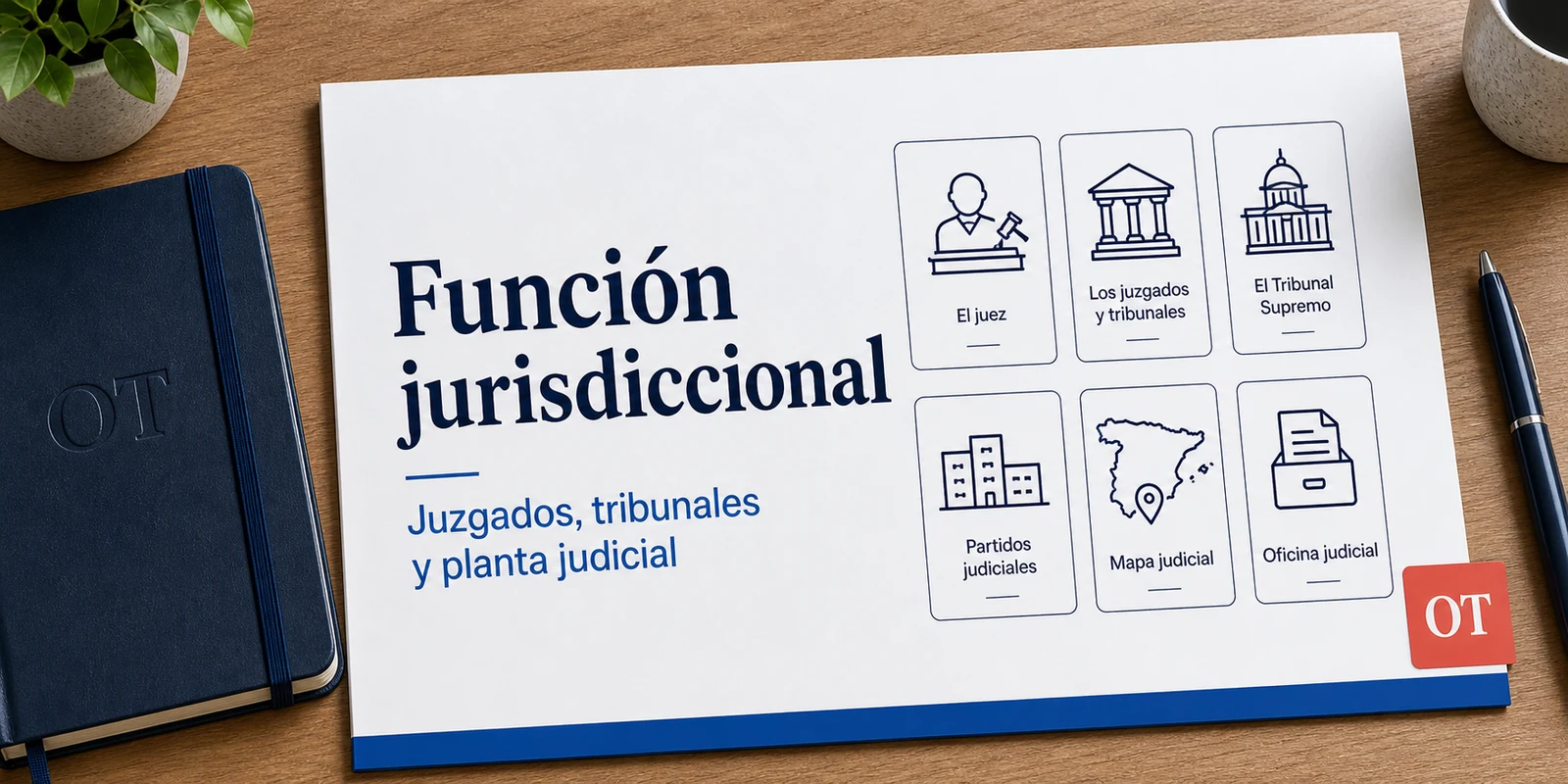 Portada de Opotips sobre función jurisdiccional, juzgados, tribunales y planta judicial