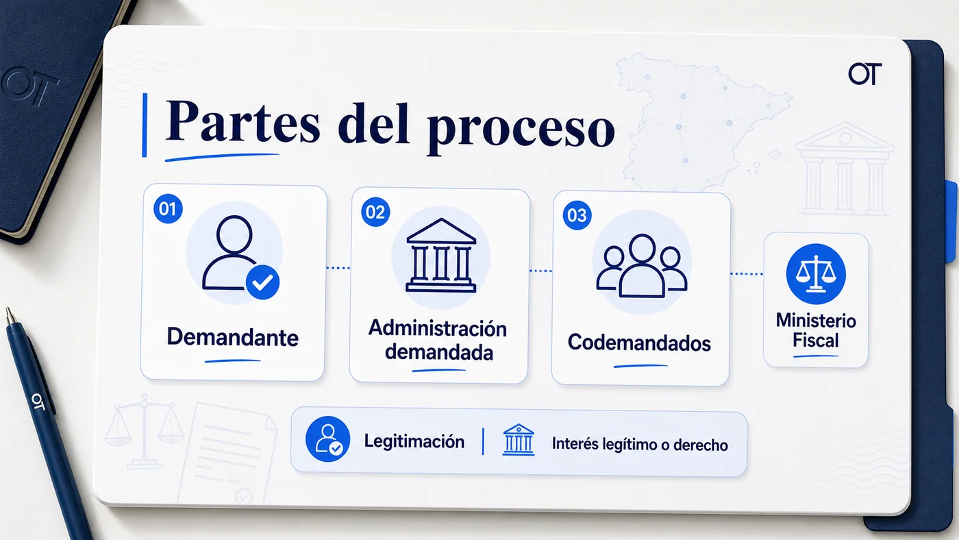 Infografía de Opotips sobre las partes del proceso contencioso-administrativo
