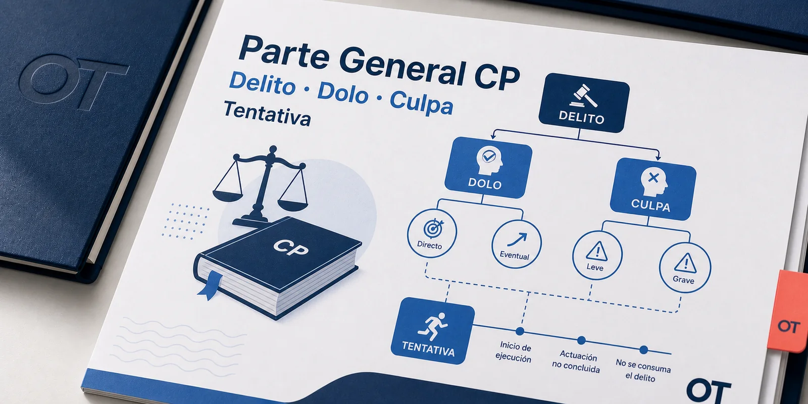 Portada de Opotips sobre la parte general del Código Penal, delito, dolo, culpa y tentativa