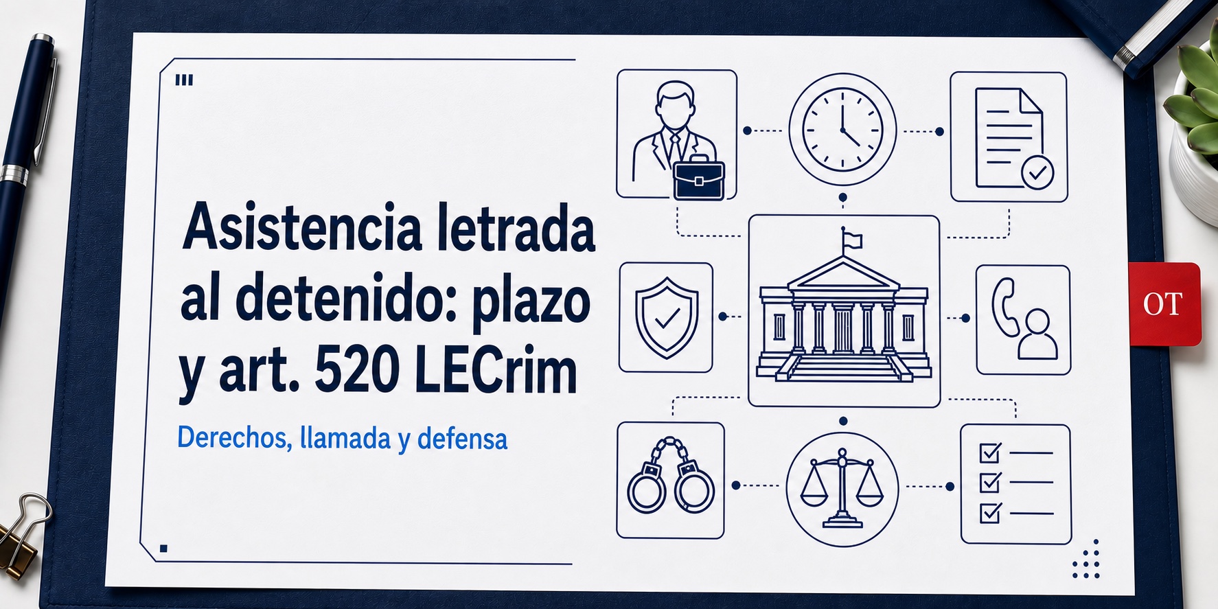 Portada de Opotips sobre Asistencia letrada al detenido: plazo y art. 520 LECrim