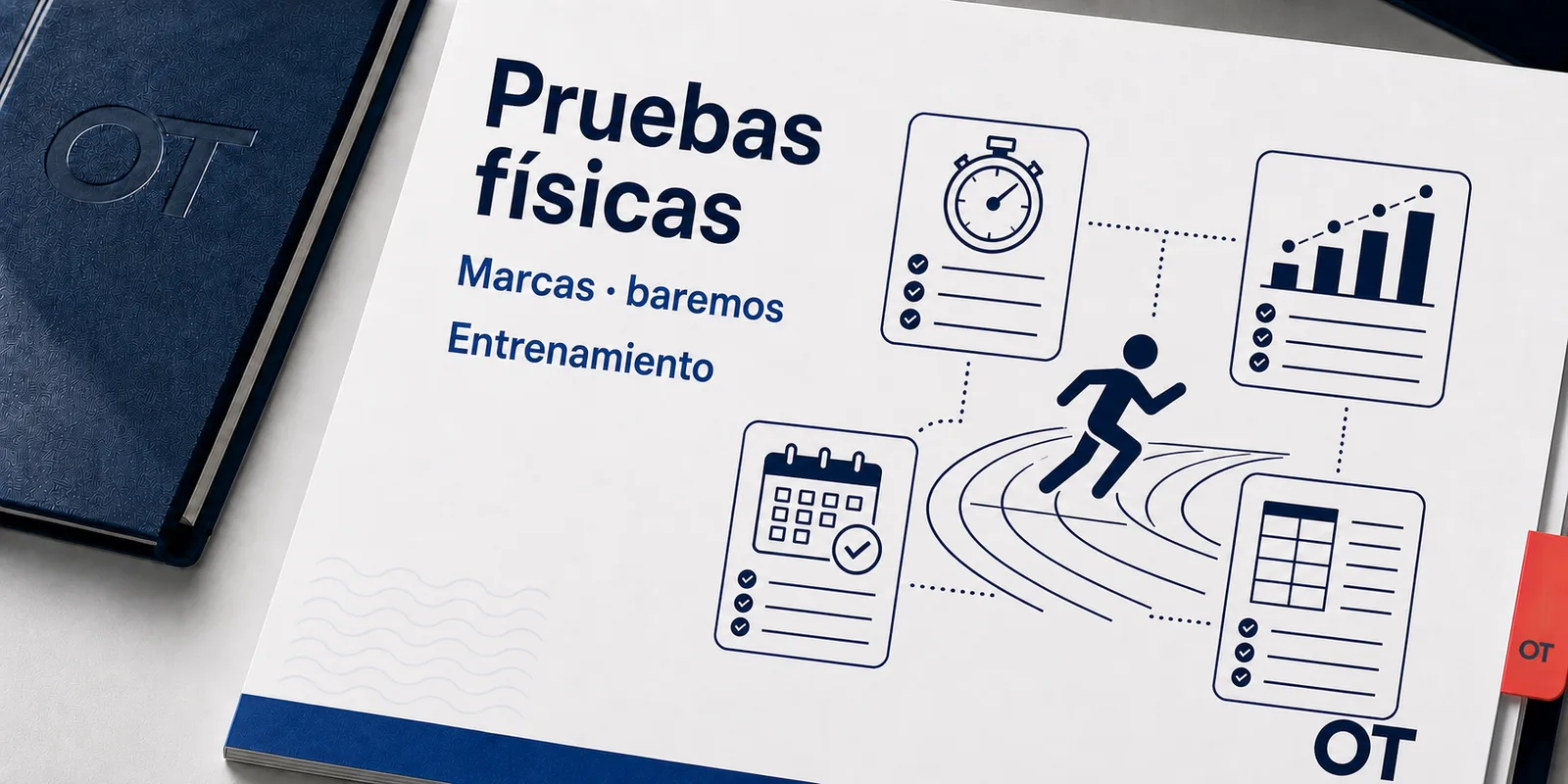 Portada de Opotips sobre pruebas físicas en oposiciones policiales, marcas y baremos