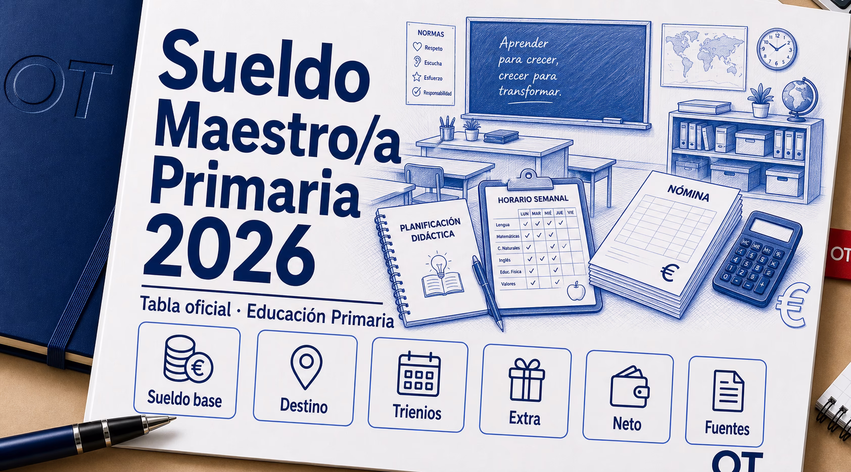 Portada de Opotips sobre el sueldo de Maestro/a de Educación Primaria en 2026