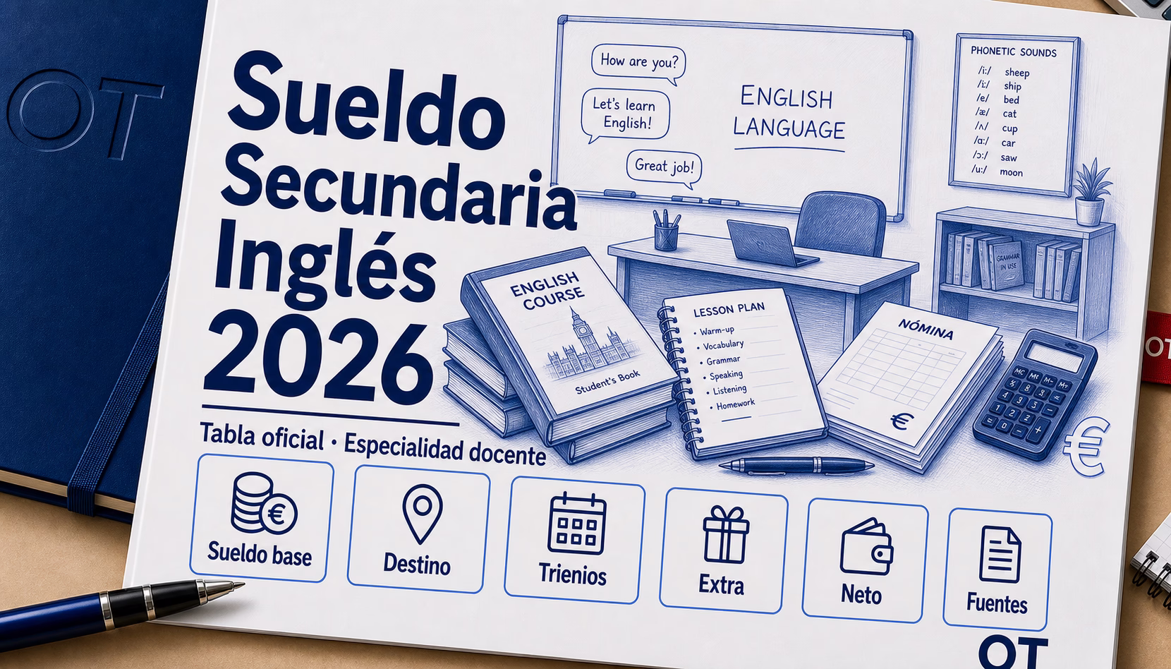 Portada de Opotips sobre el sueldo de Profesor/a de Secundaria de Inglés en 2026